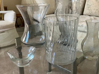 Glassware Medley  - Vases, Large And Small And A Wave Bowl