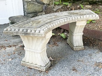 A Vintage Cast Stone Curved Garden Bench