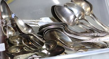 Large Lot Of Victorian Silver Plated Spoons Etc.