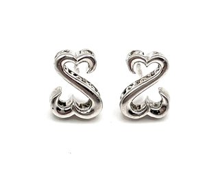 Vintage Sterling Silver Double Heart Stud Earrings