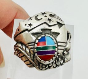 DESIGNER SHUBE DAKOTA WEST STERLING SILVER MULTI GEMSTONE INLAID RING