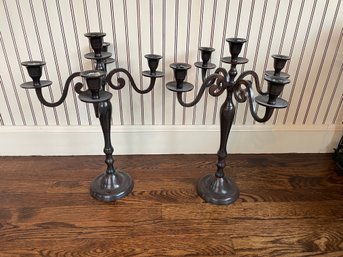 Rustic Black Pair Metal Candelabras