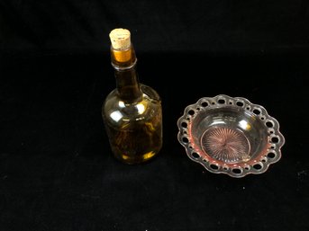 Colored Glass Bottle And Bowl