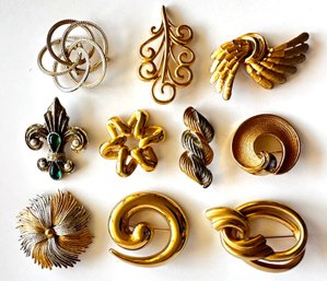 10 Vintage Brooch Pins By Monet, E. Pearl, BSK & More