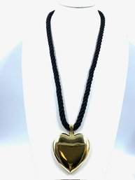 Goldtone Heart On Black Rope Pendent Necklace
