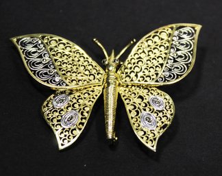 Very Fine Sterling Silver Filigree Articulated Butterfly Brooch