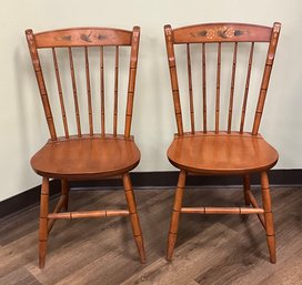 Set Of 2 Wooden Stenciled Back Hitchcock Chairs