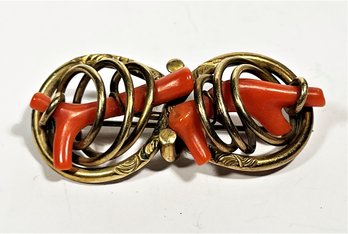 Victorian Gold Filled Branch Coral Brooch Pin