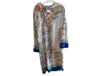 Asian Print Kimono Style Ferre Italy Crepe Dress - Size 32/46