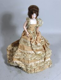 Antique German Porcelain Pincushion Doll With Wig