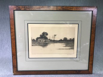 Lovley Antique Etching Entitled Lakeside By John Ruffin Original Frame - Nice Sharp Image - Pencil Signed