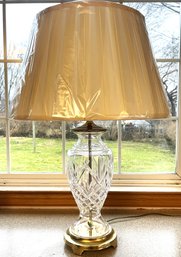 1994 Waterford Crystal Lamp With Original Sticker & Brass Accents- Shade By Shoreline International