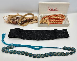 Vintage Beaded Belt, Tibetan Turquoise Belt & 2 Fiber Belts