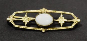 Vintage Gold Filled Oval Brooch Pin Having Opal-type Stone