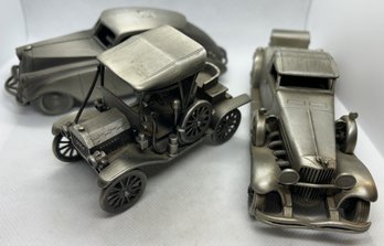 3 Vintage Pewter Precision Classic Car Models