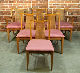 Set Of 6 Mid Century Modern Caned Back Dining Chairs