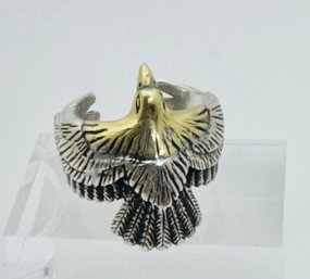 AWESOME VINTAGE STERLING SILVER 2 TONE EAGLE RING