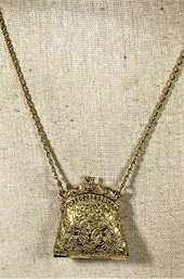 Vintage Gold Tone Necklace Purse Pendant Locket1