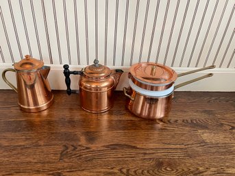 Stunning Copper Double Boiler Pitcher Teapot  3 Piece Set