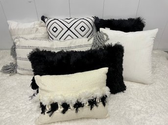 Black, Cream & Grey Throw Pillows Including Geometric Pattern