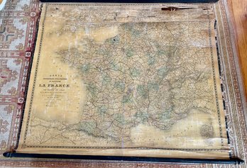 Large 1909 Wall Hanging Map Of France - As Found