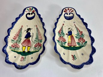 Pair Of Quimper HB Henriot Fan Shaped Dishes (2)