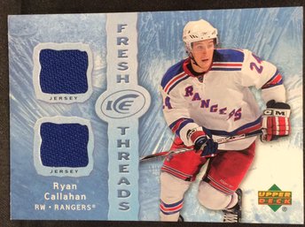 2008-08 Upper Deck Ice Fresh Threads Ryan Callahan Dual Jersey Relic Card - K