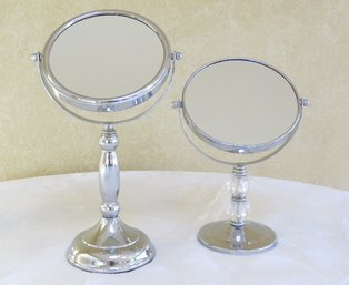 A Pairing Of Table Top Vanity Mirrors In Chrome Finish