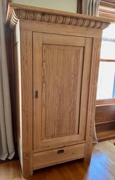Unfinished Scandinavian Solid Maple Armoire With Carved Door & Brass Hardware