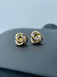 Beautiful Love Knot Earrings W/ Diamonds In 14k Yellow Gold