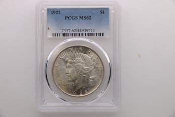 1922 Silver Peace Dollar Coin PCGS MS62