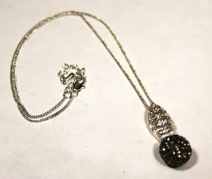 Fancy Silver Tone Necklace Having Rhinestone Drop Pendant 16'