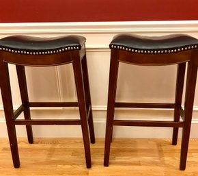 Pair Of Counter/ Bar Stools With Nail Head Trim # 2