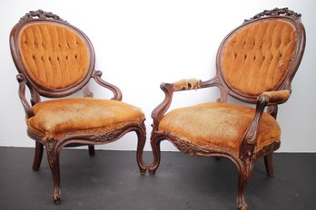 PAIR OF VINTAGE VICTORIAN DISTRESSED PARLOUR CHAIRS