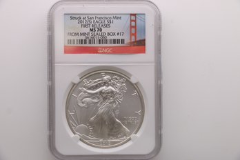 2012 S First Releases Silver Eagle .999 1 Ounce MS 70