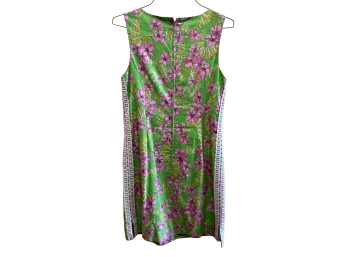 Lilly Pulitzer Pink & Green Floral Print Shift Dress With Ribbon Embroidery - Size 12