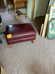 Burgandy Leather Hassock With Wood Legs