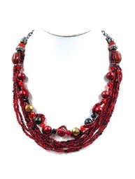 Multistrand Red Beaded Necklace