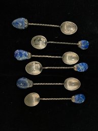 Set Of Lapis Lazuli Silver Spoons