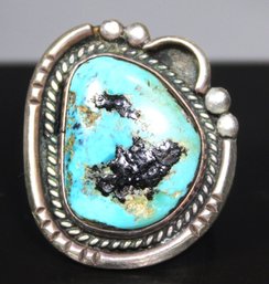 Large Faced Native American Silver Turquoise Ring Size 5