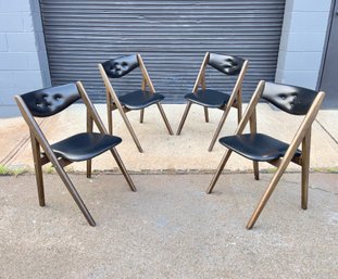 Set Of 4 Mid Century Folding Scissor Chairs