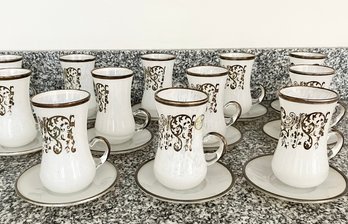 A Set Of Italian Silver Leaf Adorned Hand Blown Demitasse Cups By Same Cristallerie