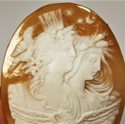 Very Fine Antique Double Figure Goddesses Carved Shell Cameo W Eagle