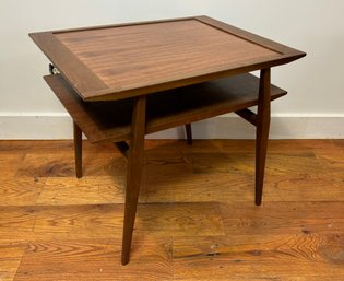 An Original MCM Bertha Schaefer For Singer & Sons Two-Tier Walnut And Laminate Side End Table