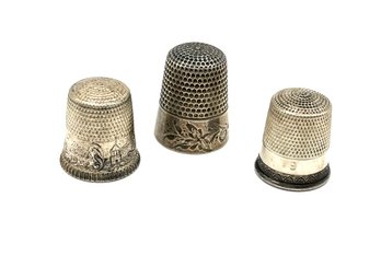 Lot Of Three Vintage Sterling Silver Engraved Thimbles