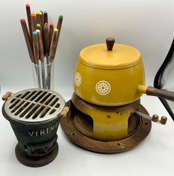 Vintage Fondue Pot & Vintage Viking Cast Iron Tabletop Hibachi Grill