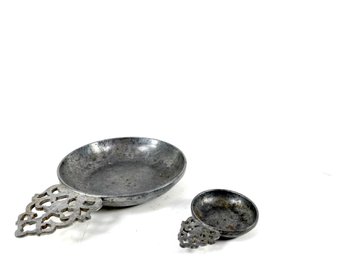 Vintage Pair Stede Pewter Porringer Dish With Filigree Handle