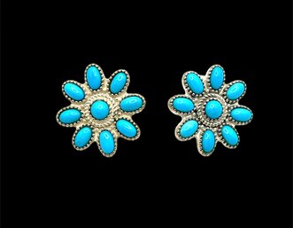 Vintage Sterling Silver Turquoise Flower Earrings