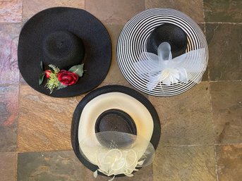 Three Fancy Wide Brimmed Straw Hats