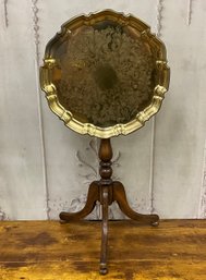 Antique Metal And Wood Tilt Top Table